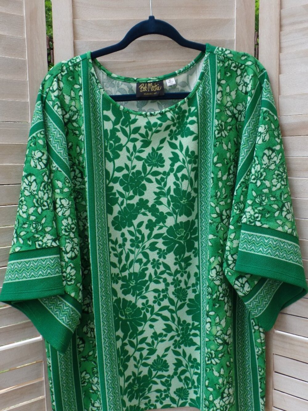 Bob Mackie XL 18 20 BRIGHT Spring *GREEN* Floral Print Dolman Sleeve Knit Top